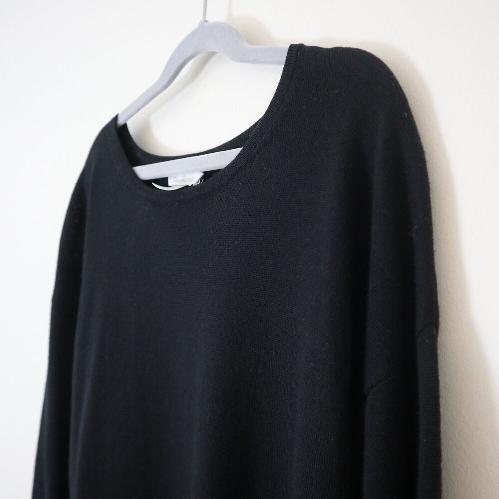 Garnet Hill Size XS Modern Merino Wool Sweater Dress Black Crew Neck Knee Length - Picture 5 of 12